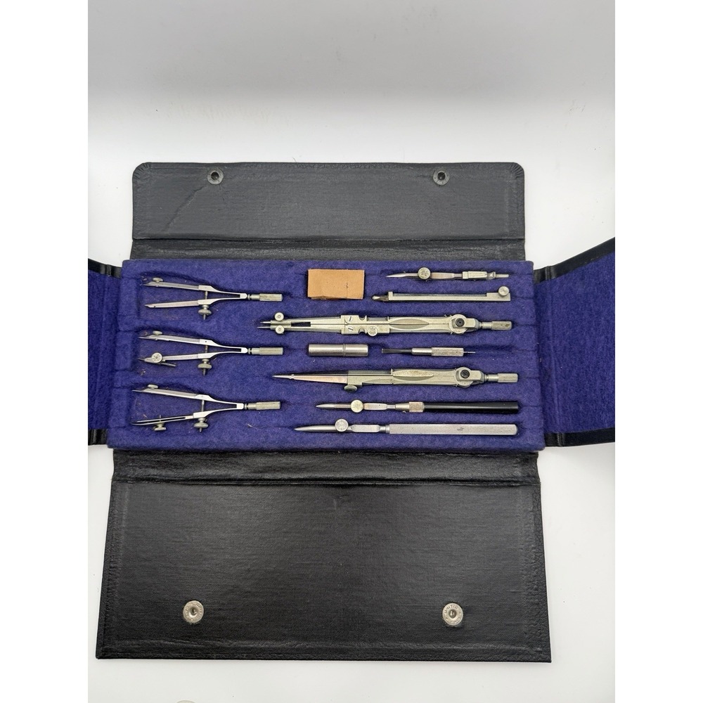 Vintage POST Excelsior 794 Drafting Instrument Set Compass Dividers USA Case